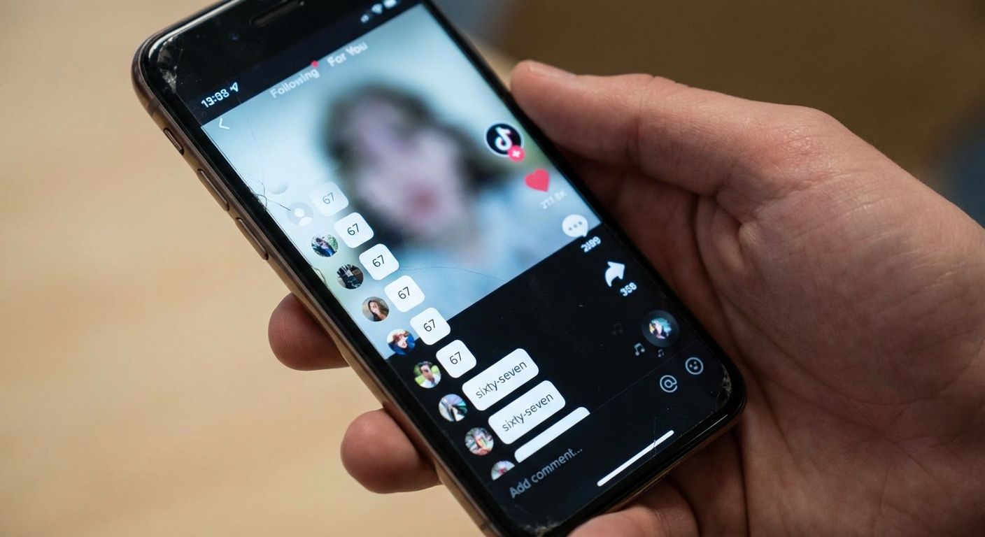 Smartphone screen showing TikTok video with 67 comments and reactions
