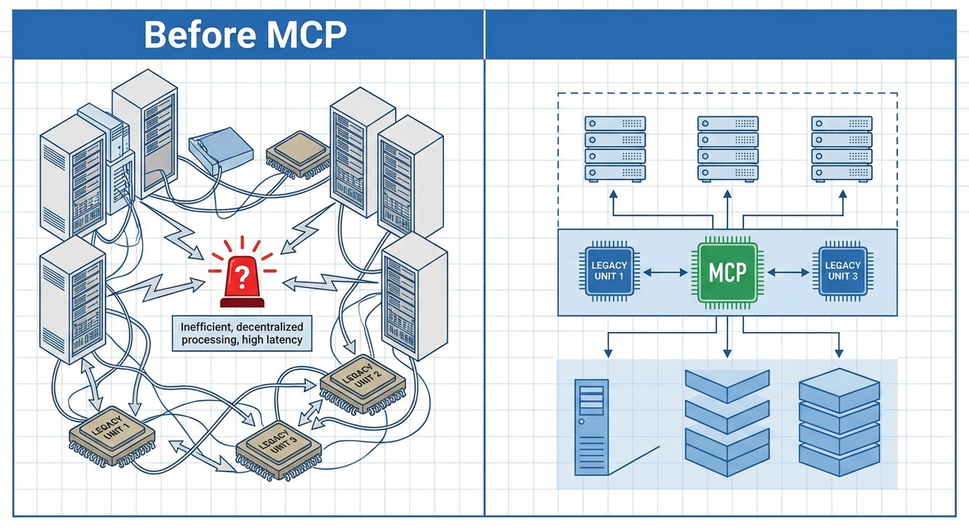 Diagram comparing fragmented vs unified AI integration approaches