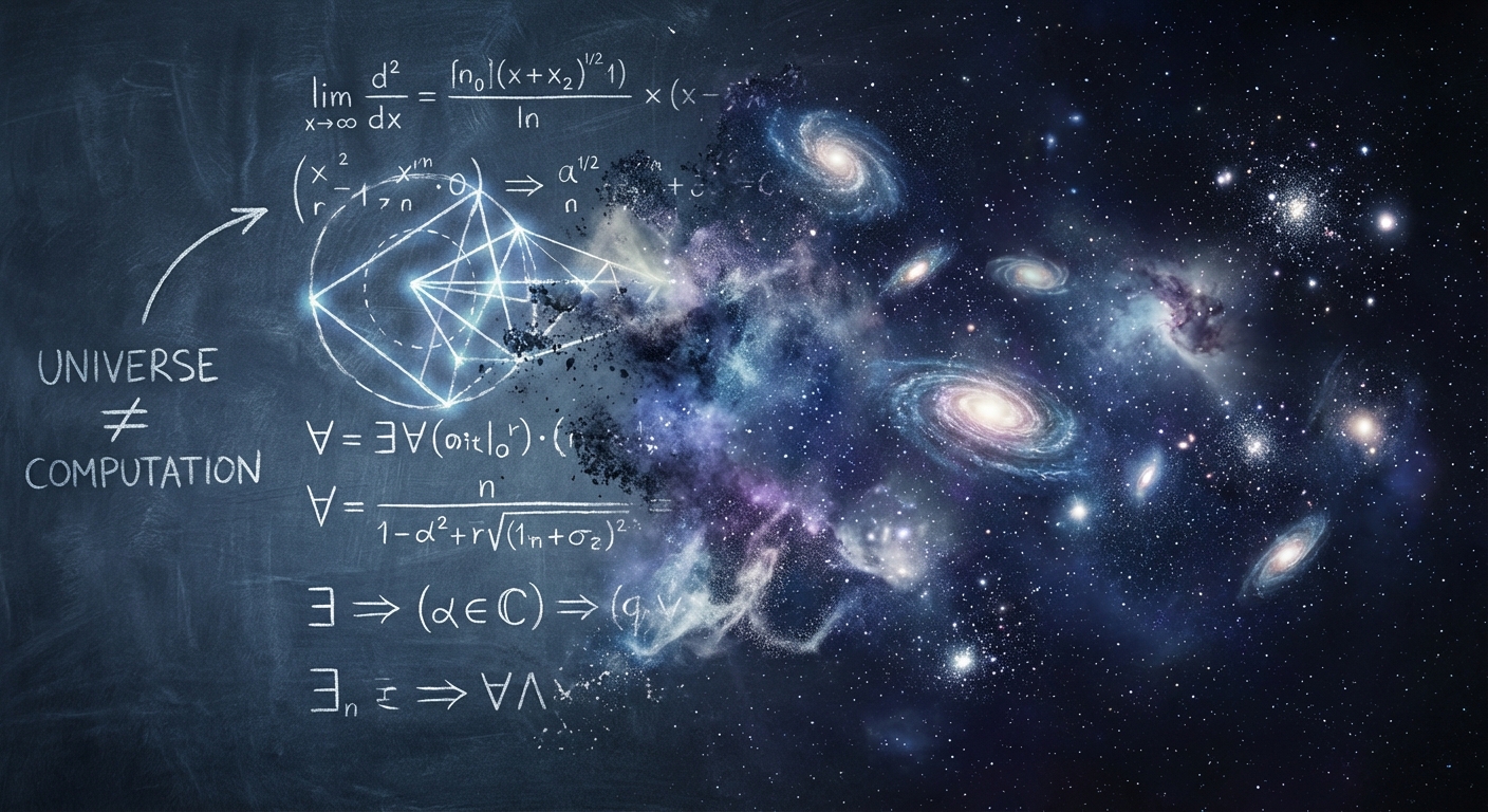 Abstract visualization of mathematical equations dissolving into cosmic imagery