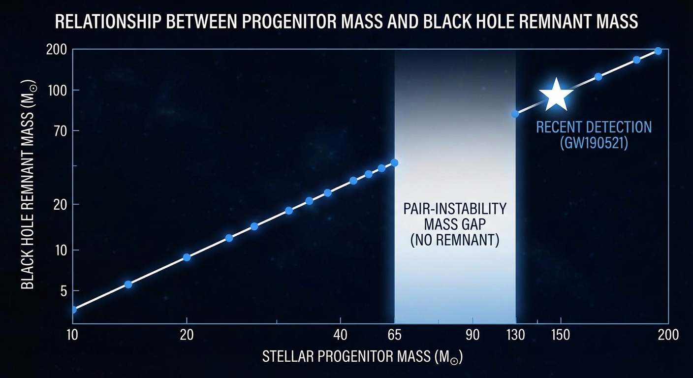 Graph showing the pair-instability mass gap in black hole formation