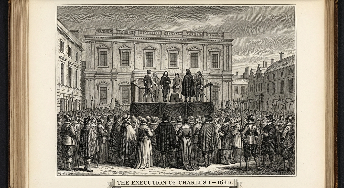 Historical illustration of the execution of King Charles I outside Whitehall