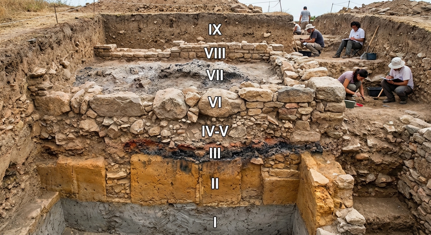 Archaeological site layers at Troy showing different periods of occupation