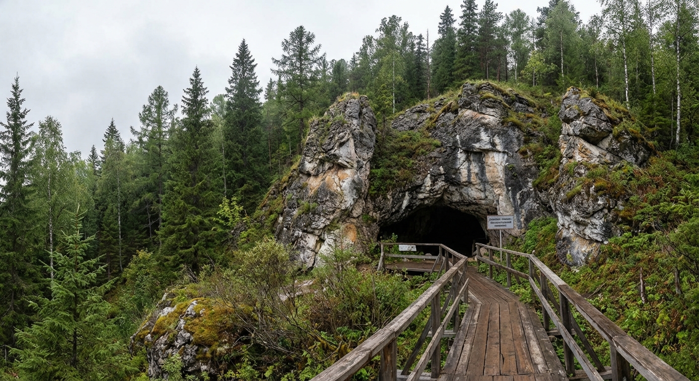 Denisova Cave entrance in the Altai Mountains of Siberia where discoveries were made