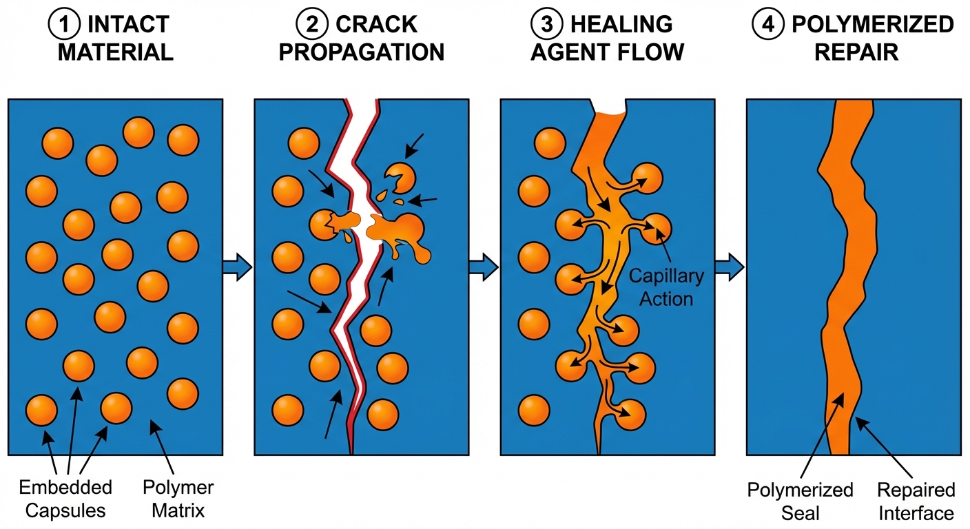 Diagram showing the healing process stages from damage to repair completion