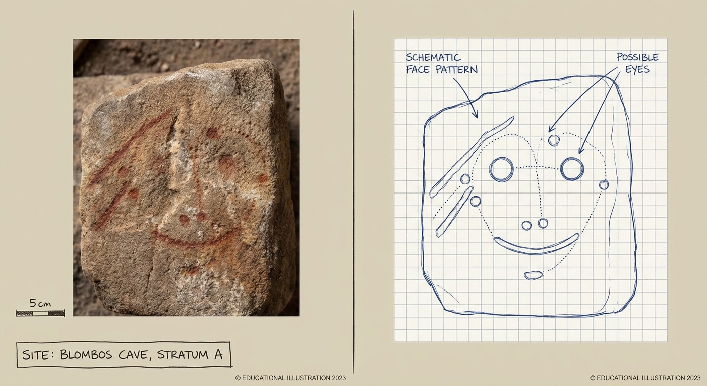 Comparison showing prehistoric ochre marks alongside modern artistic interpretations